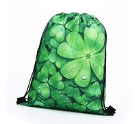 LALAFINA Reusable Polyester Four Leaf Clover Drawstring Storage Bag with Convenient Opening and Closure for St Patrick's Day Party Goodies and Chocolates, Travel Tote
