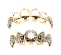 LALAFINA Rhinestone Copper Tooth Grills with Vampire Inspired Shape, Easy Installation and Compatible with Tooth Shapes, for Cosplay and Halloween Party Accessories