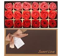 LALAFINA Scented Soap Rose Flower Pack with 18pcs Artificial Rose Soap Flowers in Red for Desk and Porch Decoration Comes with Storage Box Gift for Girlfriend or Mother
