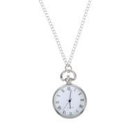 LALAFINA Silver Alloy Hanging Watch Pendant with Chained Hanging Design and Glass Roman Dial, Modern Pocket Watch Necklace for Casual and Decorative Use