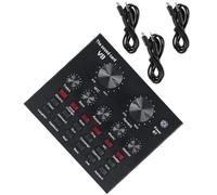 LALAFINA Sound Card Set Ktv Sound Board with Microphone Volume Adjustment Reverberation Size Adjustment Metal Black 2.1 Ratio for Voice Chat