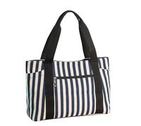 LALAFINA Striped Canvas Handbag Large Capacity Tote Shoulder Bag for Women and Mommy, Multi-purpose Portable Bag for Grocery Shopping and Beach Use