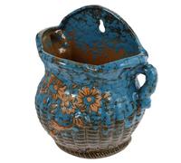 LALAFINA Succulent Wall Planter Wall Mounted Ceramic Hanging Cactus Planter Blue 19.5x11.5cm for Grasses and Small Flowers