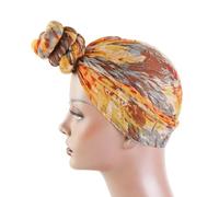 LALAFINA Turban Beanie Suitable for Many Occasions for Women Grey Yellow Tie-dye with Pre-tied Knot, Material, Comfortable to Wear, Ethnic Style Headscarf Ladies