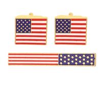 LALAFINA US Flag Shape Cuff Links and Tie Clip Set in Alloy with 3d American Flag Modeling, Modern and Classic Style, Minimizing Risk of Falling, for Interviews and Patriotic Events
