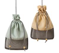 LALAFINA Vegetable Mesh Bag 2 Pcs Fruit Storage Bag Drawstring Design Breathable Washable Polyester for Kitchen Storage of Onions Potatoes Garlic