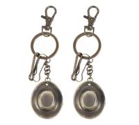 LALAFINA Vintage-inspired Cowboy Hat Keyring 2pcs Set Made of Sturdy Zinc Alloy, Practical for Daily Life Use, Western Themed Accessories to Hold Bags Or Personal Items