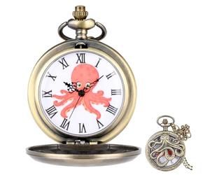 LALAFINA Vintage Octopus Decorative Hanging Watch Clamshell Design Pocket Watch with Chain, Alloy Material Adorn for Retro and Industrial Style Costume Accessories