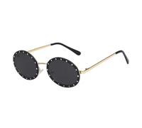 LALAFINA Women Sunglasses Vintage Oval Frame Diamond Sunglasses Black Plastic Metal Fashion Retro for Outdoor Holiday