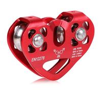 lalago 30KN Red Pulley Tandem Pulley with Double Speed Heart Shape Pulley with Double Pulley for Steel Cables Ø8-12 mm and Textile Cables up to Ø13 mm for Climbing, Rescue, Towing