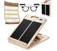 LALAGO Wooden Calf Stretcher Slanted Board with Time Attendance + 5 Angles + 2 x Expansion Straps + Training Poster Non-Slip Calf Stretching Board for Home Slant Board for Gym