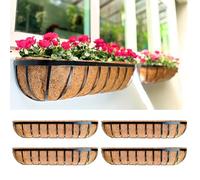 LaLaGreen Deck Railing Planter Boxes - 4 Pack, 36 Inch Long Window Flower Box Attach to House, Wall Planters for Outdoor Plants with Coco Liners English Horse Trough Fence Balcony Garend Porch Rail