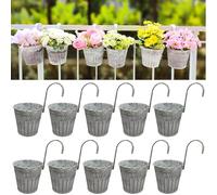LaLaGreen Fence Planters for Outdoor Plants (10 Pack, 4.3 Inch) Balcony Planters Deck Railing Hanging, Galvanized Small Metal Flower Pots for Rail Wall, Fence Modern Farmhouse Garden Rustic Succulent