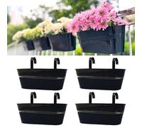 LaLaGreen Outdoor Plants Rail Planter (16 Inch, 4 Pack) Black Metal Iron Hanging Flower Pots Deck Railings Fence Buckets Modern Boho Style Wall Mount Window Boxes Plant Holder Hooks Porch Home Decor