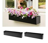LaLaGreen Outdoor Wall Planters (30 Inch, 2 Pack) Carbon Steel Black Metal Hanging Flower Pots for Succulents, Wall Mount Rectangular Long Window Sill Box Fence Floating Shelf for Modern Garden Decor
