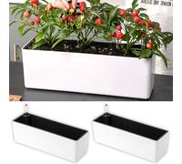 LaLaGreen Planter Box for Indoor Plants (16 Inch, 2 Pack) White Rectangular Self Watering Flower Pot, Large Window Boxes Planters with Drainage Decorative Modern Balcony Windowsill Herbs Home Garden