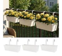LaLaGreen Rail Planter (16 Inch, 3 Pack) Rectangular Metal Hanging Flower Railing Fence Balcony Gardening for Apartment Patio Planters Modern Garden Style Porch Decor Iron Outdoor Deck Decoration