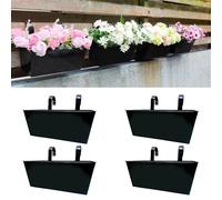 LaLaGreen Rail Planter Box (4 Pack, 16 Inch) Large Black Metal Hanging Flower Pots, Rectangle Outdoor Strawberry Plant Holder Window Balcony Deck Railing Fence Minimalist Farmhouse Countryside Style