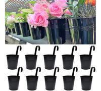 LaLaGreen Railing Planter 10 Pack, 6 Inch Hanging Flower Pot Black, Outdoor Large Metal Iron Fence Bucket, Balcony Garden Wall Deck Porch Patio Rail Decor Hanger Hook Farmhouse Balcony 6'''' (15cm)