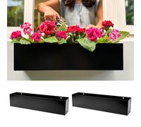 LáLáGreen Set of 2 Rectangular Metal Wall Hanging Flower Pots for Succulent Plants Carbon Steel Long Modern Window Sill Fence Floating Garden Shelf for