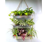 LaLaGreen Wall Hanging Planter - 16 Inch Indoor Wall Planters, 3 Tier Succulent Planters, Metal Silver Window Herb Garden Rectangle Hanging Vertical Plant Pot