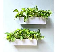 LaLaGreen Wall Planter (16 Inch, 2 Pack) Carbon Steel White Metal Hanging Flower Pot for Succulents, Wall Mount Rectangular Window Sill Box Fence Floating Garden Shelf for Deck Indoor Outdoor Decor