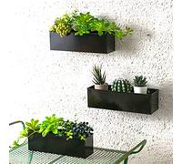 LaLaGreen Wall Planter - 3 Pack, 12 Inch Large Wall Mount Succulent Planters Black, Wall Hanging Rectangle Metal Flower Pot Window Planter Box Fence Railings Minimalist Floating Shelve Indoor Outdoor