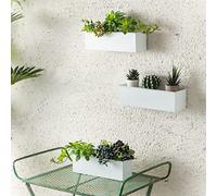 LaLaGreen Wall Planter - 3 Pack, 12 Inch Wall Hanging Plant Holders White, Large Long Rectangular Metal Wall Mounted Flower Pots, Window Sill Planter Box Fence Railings Floating Shelve Indoor Outdoor
