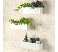 LaLaGreen Wall Planter for Outdoor (3 Pack, 14 Inch) Large Wall Mount Planters for Succulent White, Rectangular Metal Hanging Flower Pot, Long Window Boxes Fence Railings Rustic Floating Shelve Indoor