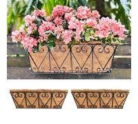 LaLaGreen Wall Planters - 2 Pack, 16 Inch Window Flower Boxes Outdoor, Deck Railing Hanging Metal Wire Basket Black with Coco Liners Horse Troughs Fence Balcony Garden Farmhouse Patio Porch Over Rail