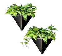LaLaGreen Wall Planters for Indoor Plants - 2 Pack, 12 Inch Large Self Watering Black Geometric Hanging Flower Vase Vessel with Metal Hanger, Modern Stylish Wall Mounted Succulent Pot Holder Decor