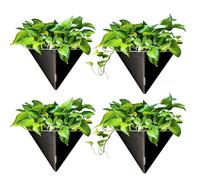 LaLaGreen Wall Planters for Indoor Plants - 4 Pack, 12 Inch Large Self Watering Black Geometric Hanging Flower Vase Vessel with Metal Hanger, Modern Stylish Wall Mounted Succulent Pot Holder Decor