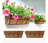 LaLaGreen Wall Planters for Outdoor Plants (2 Pack, 16 Inch) Window Flower Boxes Basket Attach to House, Deck Railing Strawberry Planters with Coco Liners BalconyTroughs Fence Patio Porch Over Rail