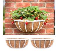LaLaGreen Window Planter Box (16 Inch, 2 Pack) White Metal Deck Railing Flower Boxes with Coco Liners, Rectangular Wall Planters for Outdoor Plants Horse Troughs Fence Balcony Garden Herb Patio Porch