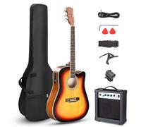 LALAHO 41 Inch Electric Acoustic Guitar with Amp, Full-Size Basswood Body Electro-Acoustic Guitars Kit for Beginners W/Bag, Strap, Tuner and Capo All Accessories Included, Sunset