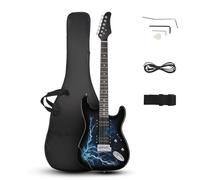 LALAHO Full Size Electric Guitar, 39" H-H Pickups Beginner Electric Guitars Kit with Shoulder Strap, Bag, Cable and Tremolo Arm (Lightning Blue)