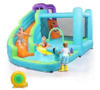 LALAHO Indoor & Outdoor Bouncy Castle, Inflatable Water Slide with Bounce Area, Splash Pool & Ring Toss Game - 370x300x220cm, Includes 350W Blower, Garden Play Centre for Kids