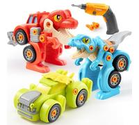 lalalark Dinosaur Toys, 3 Pack Take Apart Dinosaur Playset with Electric Drill, Transforming Construction Building Toys, Two-Way Switch, Play Cars Toy for Boys Girls, Birthday Gifts
