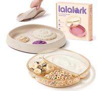 lalalark Toddler Plates with Suction Base 2 Pack - PPSU & Food Grade Silicone Baby Divided Dishes for 0 1 2 3 Years Old, BPA Free Non-Toxic for Kids Led Weaning, Microwave & Dishwasher Safe(Oat Milk)
