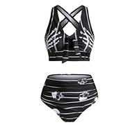 Lalaluka Swimsuit Set Women's Bikini Skull Print Crossover Knotted High Waist Swimsuits Swimwear Two Piece Swimsuit Bikini Top Bikini Bottoms Swimsuit Beach Bikini Swimwear - Black - M