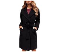 Lalaluka Women's Plain Slim Cut Wool Coat with Belt Lapel Cardigan Down Jacket Parka Women's Winter Coats, black, M