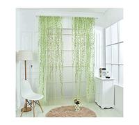 Lalang 1pcs Leaf Tulle Voile Curtains Sheer Curtains Window Balcony Room Decoration Curtains (green)