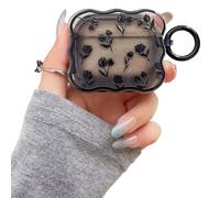 LALAPOPO Compatible with Airpods 3rd Generation Case Black Flower, Cute Case with Keychain for Women Girls Kids Clear Thin Soft Silicone Kawaii Cartoon Protective Cover for Airpods 3 Gen