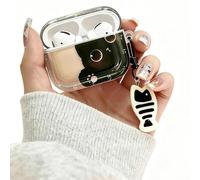 LALAPOPO Cute Cartoon Black Cat Case for AirPods Pro 2nd Generation with Fish Keychain, Clear Protective Cover Compatible with AirPods Pro 2 for Girls Women Boys