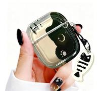 LALAPOPO Cute Cartoon Black Cat Case for AirPods with Fish Keychain, Clear Protective Cover Compatible with AirPods 1&2 for Girls Women Boys