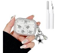LALAPOPO for AirPods 4 Case with Star Keychain, Cute Charms Bling Glitter Star Pattern Design Clear Soft Protective Cover for AirPods 4th Generation