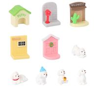 LALASTYLE 10pcs Mini Resin Dogs Set, 5 Cute Puppy Figurines with 5 House Scenes, Micro Landscape Garden Ornaments, Tiny Dog Statues for Fairy Garden Dollhouse Cake Topper DIY Craft Decor