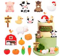 LALASTYLE 15pcs Farm Animal Cake Decorations Set - Farm Theme Birthday Cake Topper with Chicken, Sheep, Pig, Carrot, Pumpkin, Tomato for Party Decorations