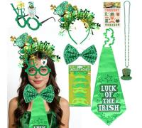 LALASTYLE 18Pcs St Patricks Day Costume Accessories, Bow Tie Glasses Beard Necklace Temporary Tattoo Festive Party Kit for Saint Patricks Dress Up