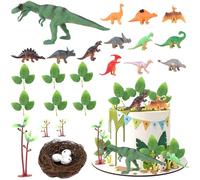 LALASTYLE 26pcs Dinosaur Cake Topper Set, 3D Dinosaur Cake Decorations with Trees,Egg, Figures for Animals Themed Birthday Party, Cake Decoration Supplies